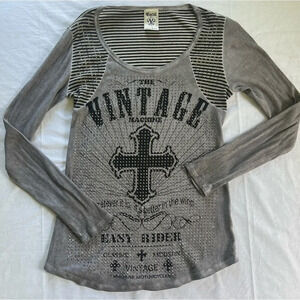 Be vocal the vintage machine motorcycle embellished thermal long sleeve top L